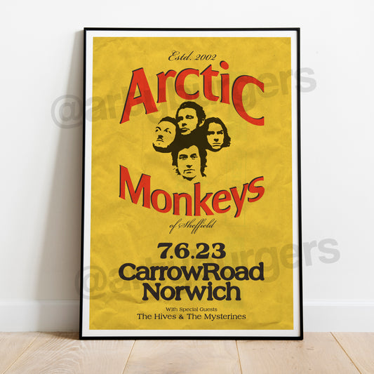 Arctic Monkeys @ NORWICH CARROW ROAD 2023 unofficial tour poster