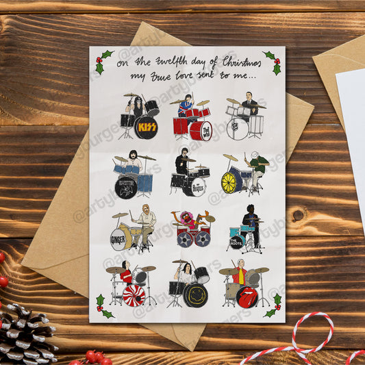 12 Drummers Drumming Christmas card